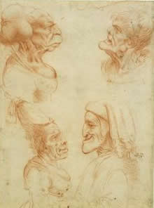 Франческо Мельци. Четыре гроттескные головы, включая карикатуру на Данте. 1517-20 гг.